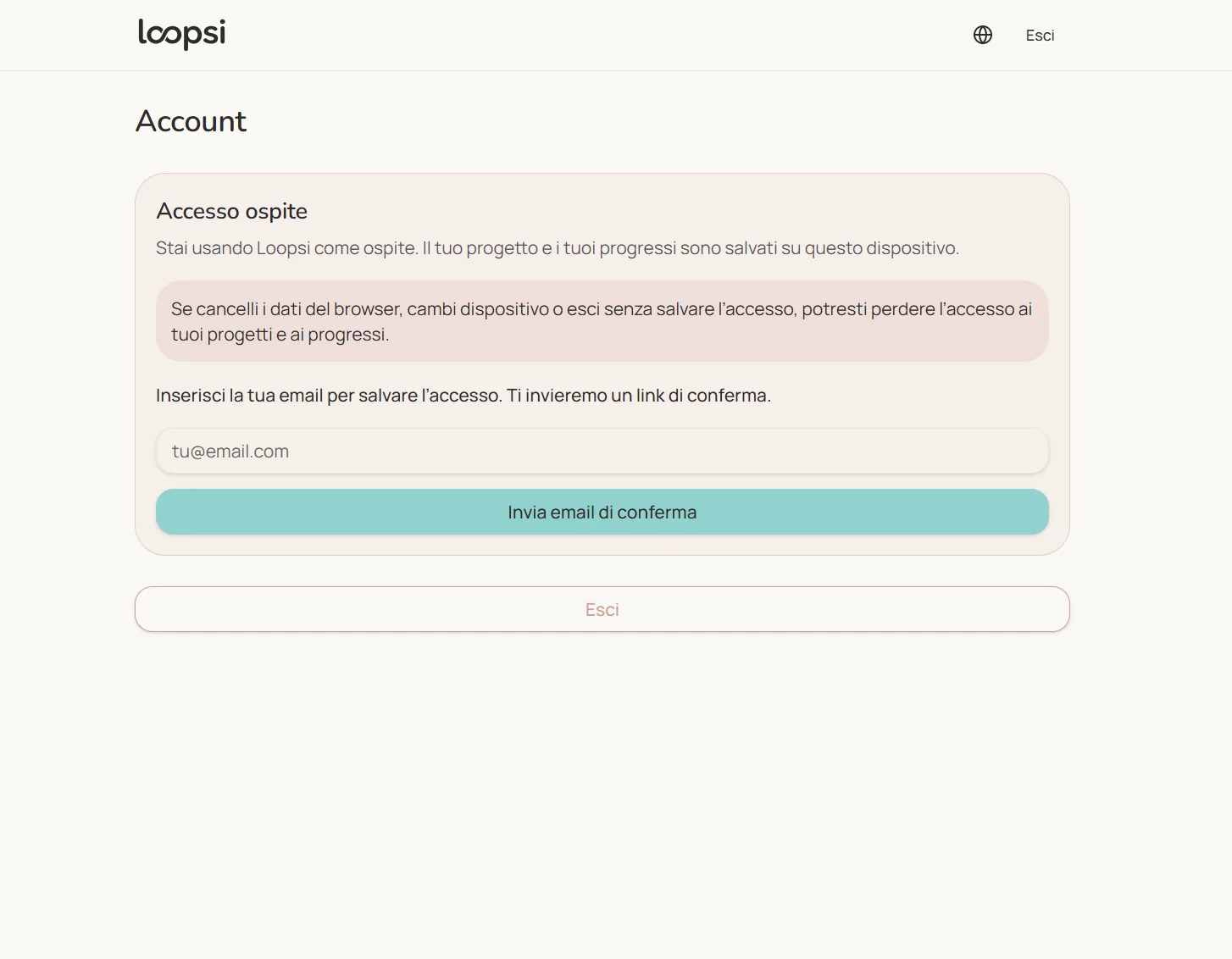 Salvataggio dell’accesso e dei progressi nella piattaforma Loopsi