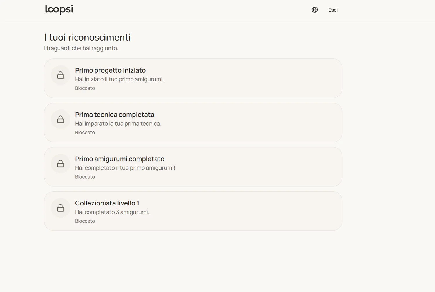 Riconoscimenti sbloccabili nella piattaforma Loopsi