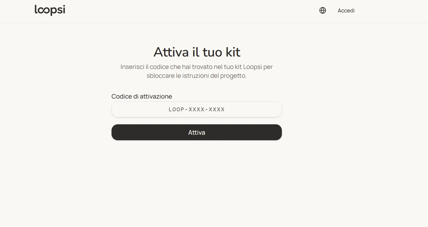 Attivazione del codice incluso nel kit Loopsi